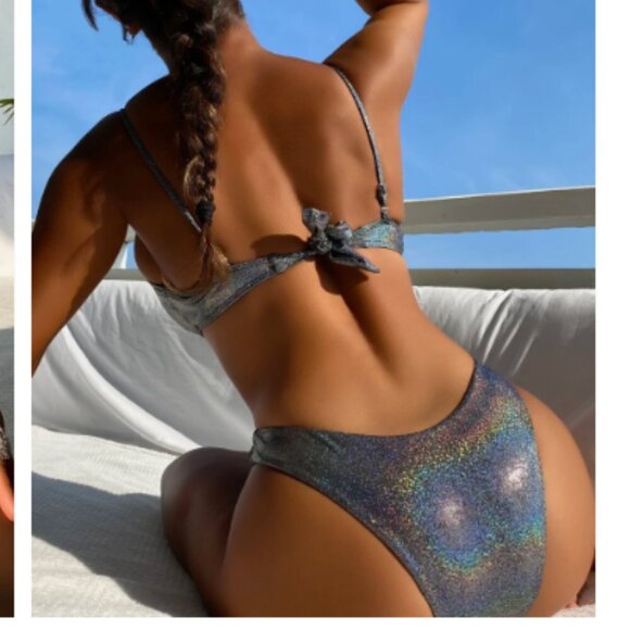 Metallic Scallop Trim Push Up  Bikini Set - Picture 2 of 4